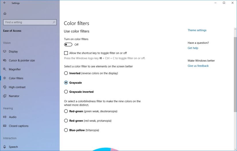 Color filters settings