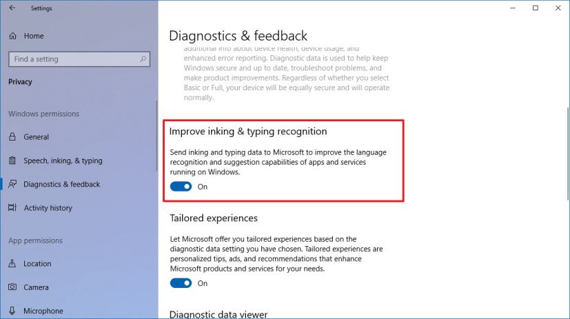 Improve inking & typing recognition settings on Windows 10 version 1803