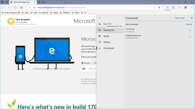 Microsoft Edge new Hub experience