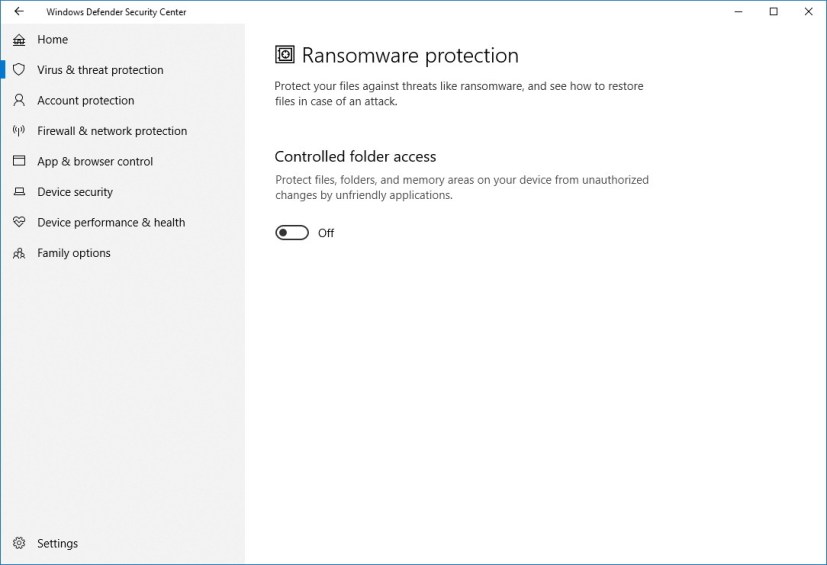 Ransomware protection settings