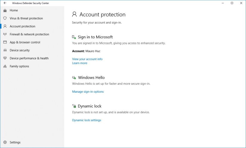 Account protection settings
