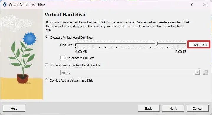 VirtualBox create virtual HDD