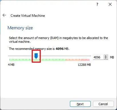 VirtualBox select memory