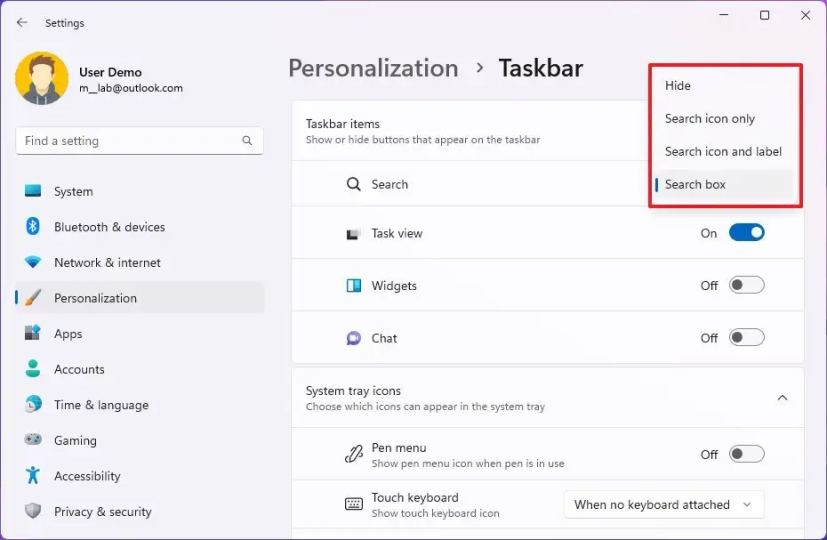 Search change design or hide button in Taskbar