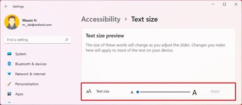 Cambiar el tamaño del texto en Windows 11