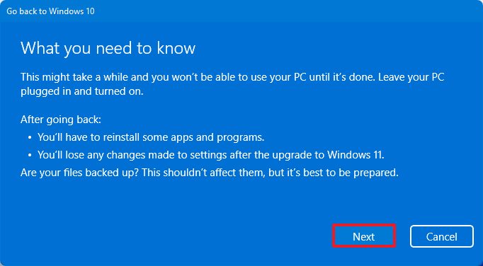 Volver a la información de Windows 10