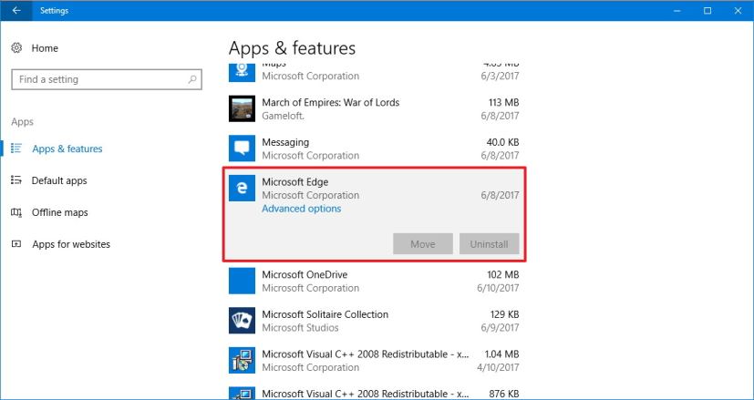 Microsoft Edge sobre aplicaciones y características