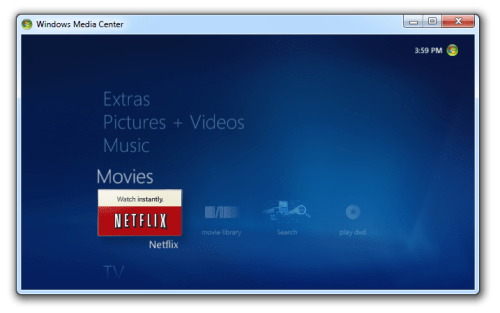 Películas en Windows 7 Media Center (Netflix)