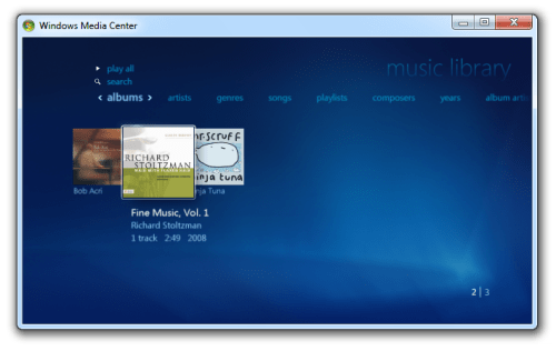 Música Windows 7 Media Center