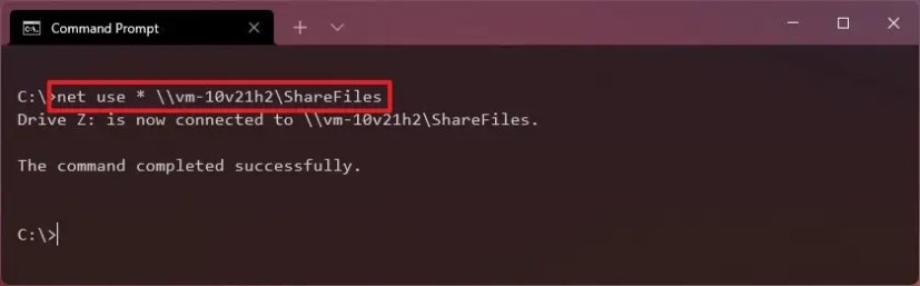 Por ejemplo, este comando asigna la carpeta ShareOne a su computadora: