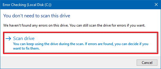 Comprobador de errores de disco en Windows 10
