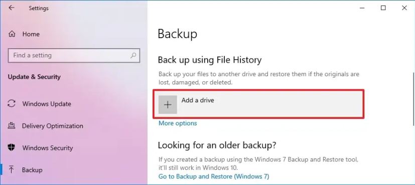 Configuración de copia de seguridad en Windows 10