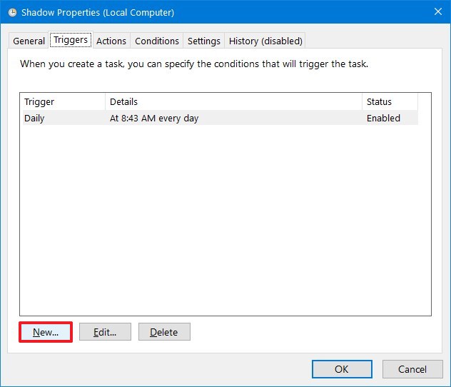 El Programador de tareas activa la configuración en Windows 10