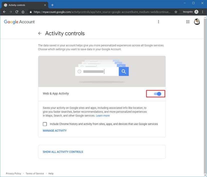 Desactivar el seguimiento de actividad de Google
