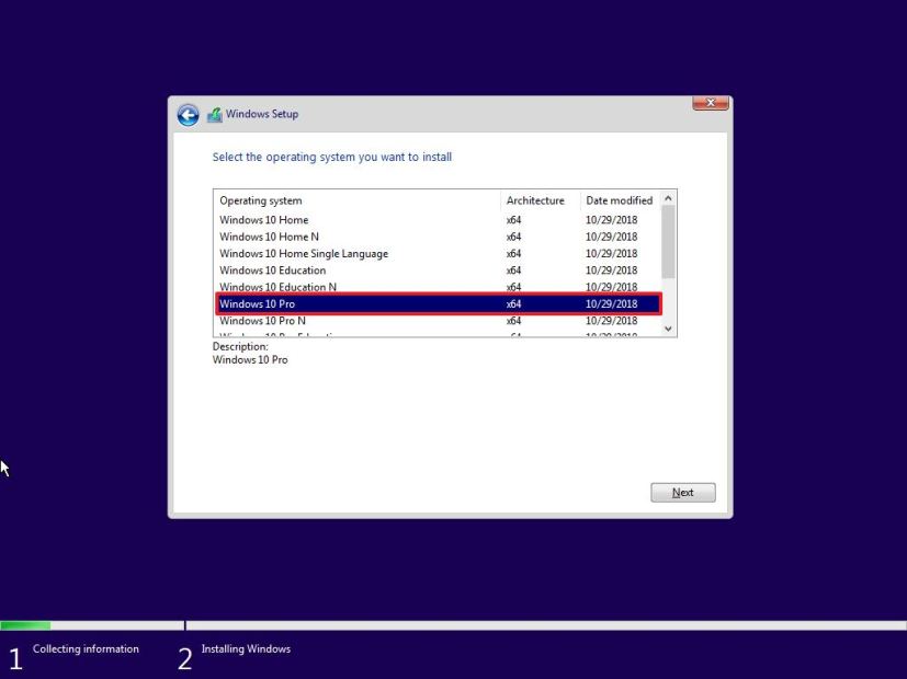 Configuración de Windows 10, seleccione la edición para instalar