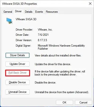 Controlador de reversión de Windows 11