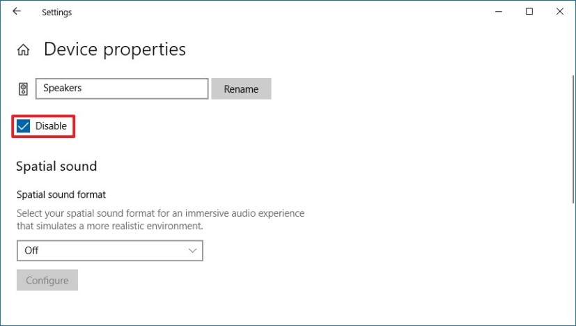 Configuración de altavoces en Windows 10 versión 1809