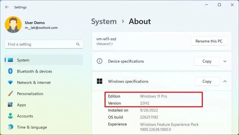 Windows 11 comprueba la versión en Configuración