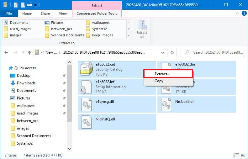 Extraiga el archivo CAB en Windows 10