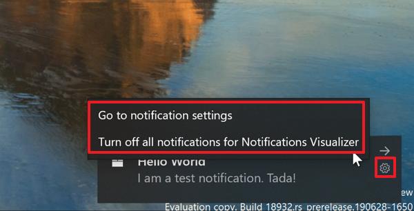 Toast notifications settings on WIndows 10 20H1