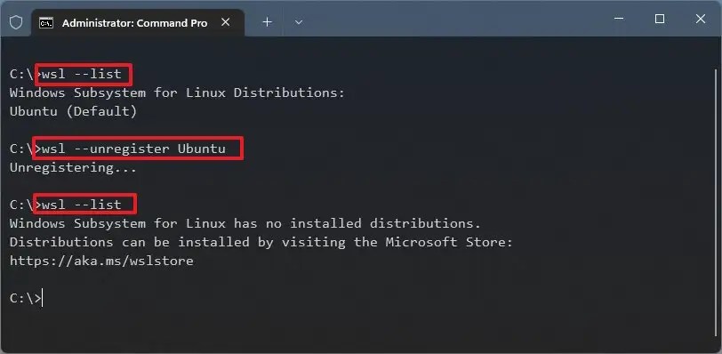 WSL anula el registro de la distribución de Linux
