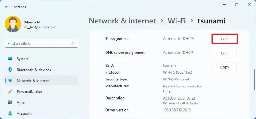 Windows 11 edita la dirección IP