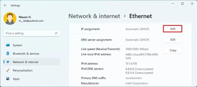 Editar la configuración de Ethernet TCP/IP