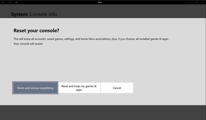 Configuración de la opción de reinicio de Xbox One