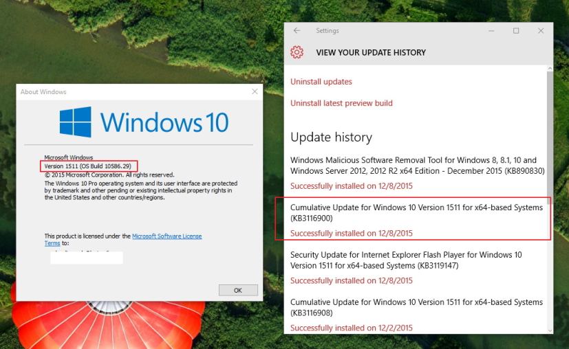 Windows 10 versión 10586.29 (KB3116900)