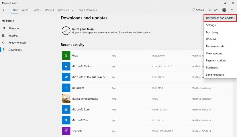 Descargas y actualizaciones de Microsoft Store