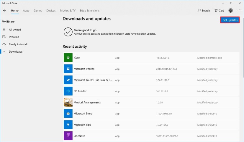 Actualizar aplicaciones en Microsoft Store
