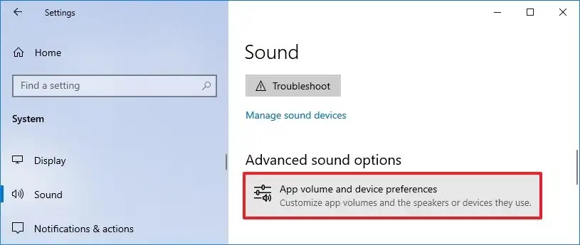 Preferencias de dispositivo y volumen de la aplicación de Windows 10