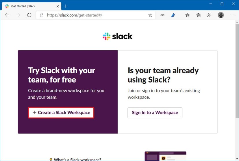 Crear una opción de cuenta de Slack