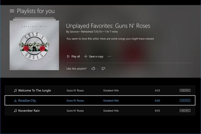 Reproductor de música Groove de Xbox One
