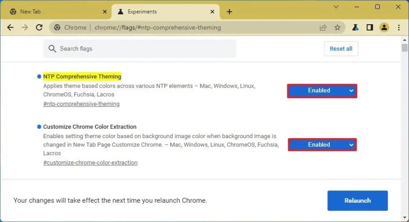 Chrome activa el tema de color en función de la imagen de la nueva pestaña