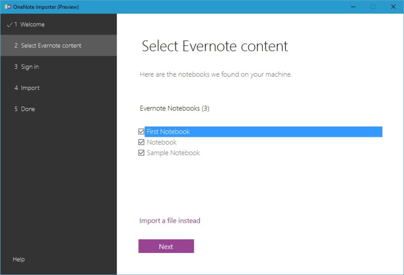 Seleccione el contenido de Evernote para importar a OneNote